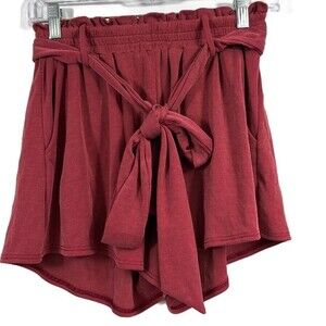 Wanderlux Maroon Elastic Waist with Belted Tie Relaxed Fit Comfy Shorts